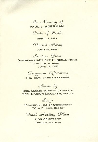 Paul J Aderman - In Remembrance