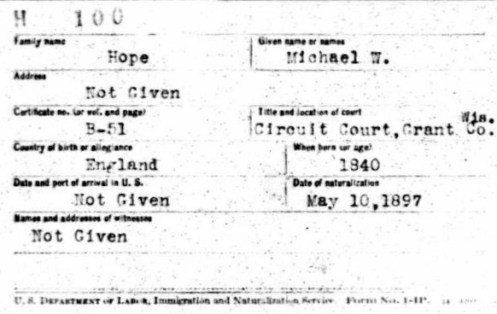 Naturalization Record from the Circuit Court of Grant Co. Wisconsin