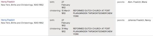 The cousins, both named Henry Fralick, both born on 27 Feb, 1812.